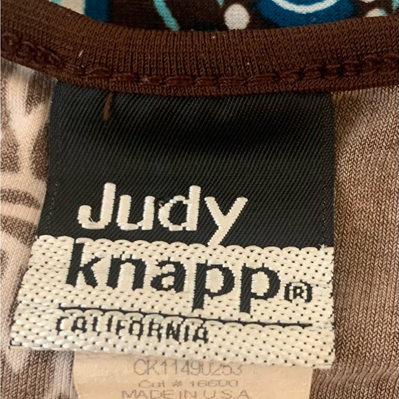 Judy Knapp Brown/Turquoise Blouse (M) with Elastic Bodice and Capped Sleeves - Picture 3 of 6